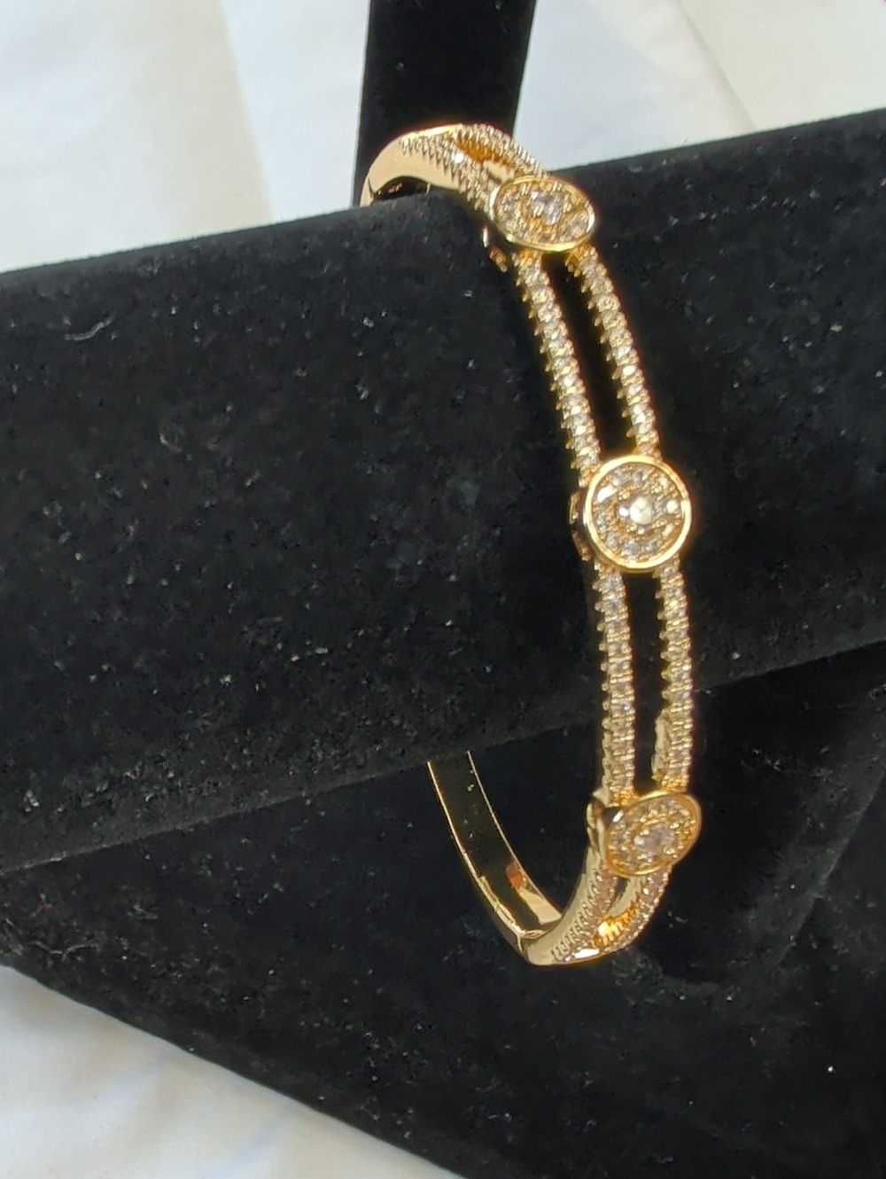 NWOT (414) Gold Plated Circle Station Pavé Crystal Cuff Bangle